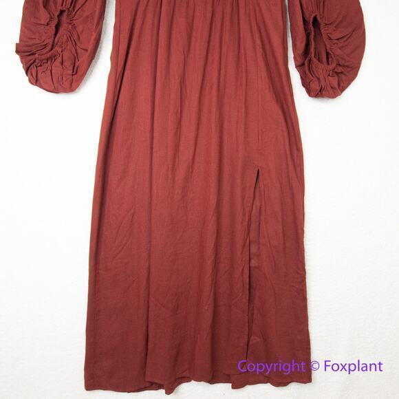 New! Eloquii linen blend Rust Orange Maxi Peasant Dress‎ Balloon Sleeve size 16 - Picture 4 of 16